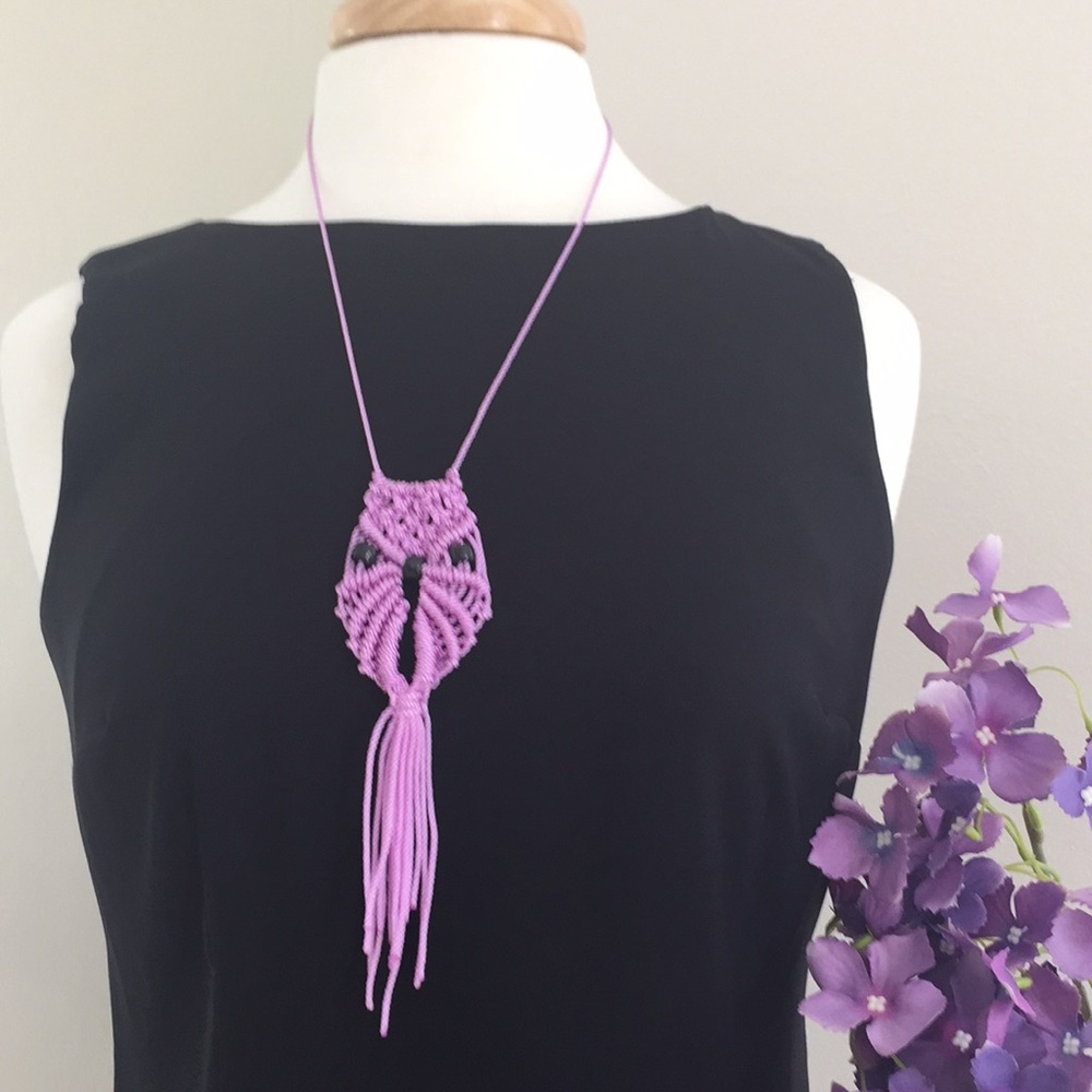 Macramé owl necklace - Picture 4 of 12
